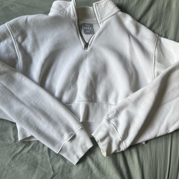 TNA White Cropped Half-Zip Sweatshirt - Picture 4 of 5